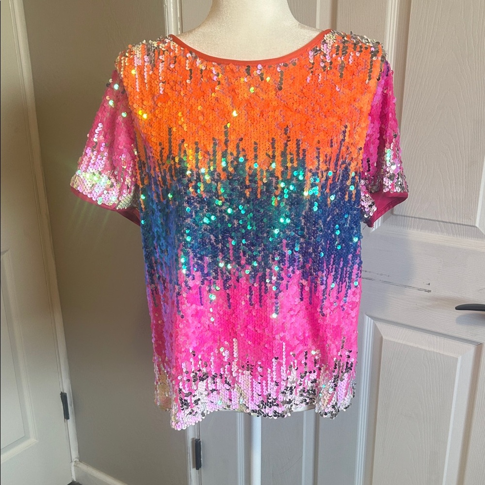 Anthropologie Eva Franco NEW Rosita Top- Electric Rave Sequin Blouse - Picture 4 of 7